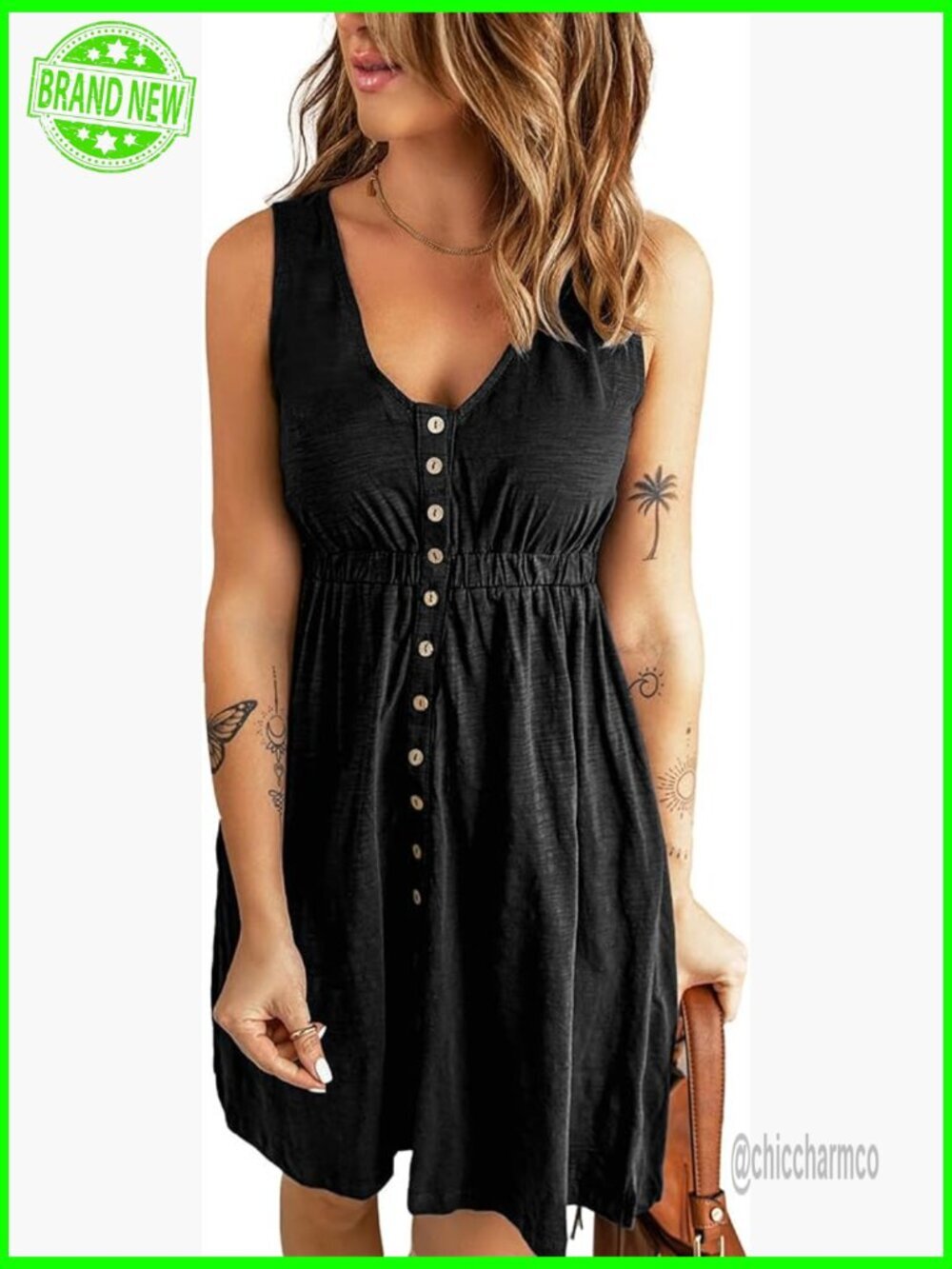 Sleeveless Crewneck Mini Flowy Sun Dress Beach Vacation